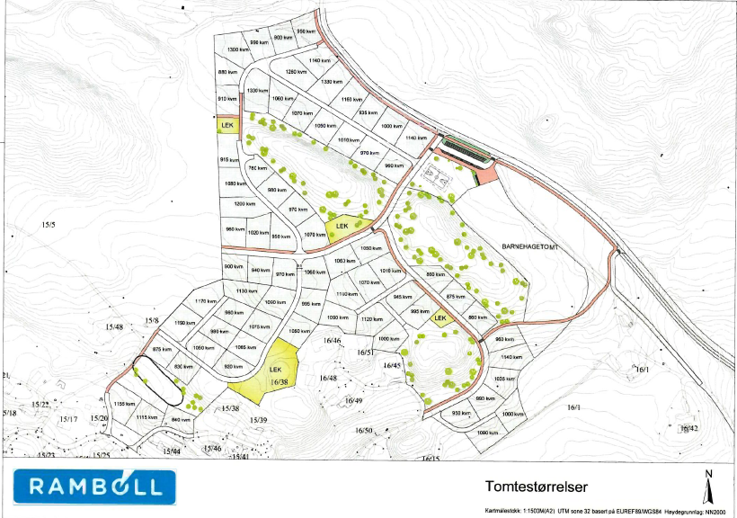 Kart over boligtomter i Mebostad - Klikk for stort bilde